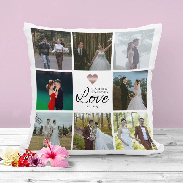 Coussin Simple Moderne Chic Grille de Collage Photo Amour  (Créateur téléchargé)