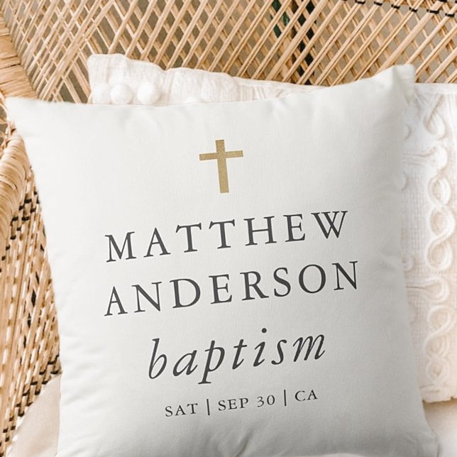Coussin Simple moderne Elegant Cross Baby Baptism (Créateur téléchargé)