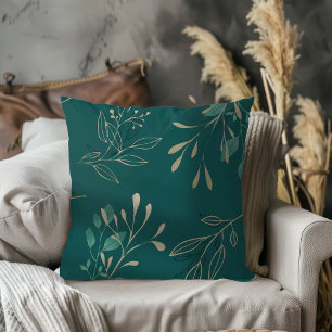Coussin Simple moderne élégant Feuille foncé Turquoise