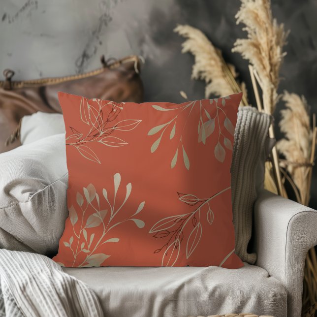 Coussin Simple moderne Elegant Feuille Terracotta (Créateur téléchargé)