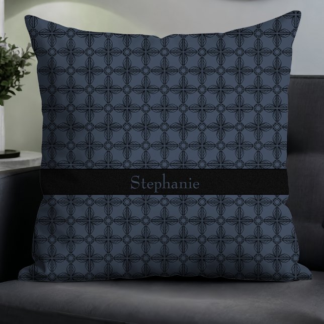 Coussin Simple moderne élégant Monogramme floral bleu gris (Créateur téléchargé)