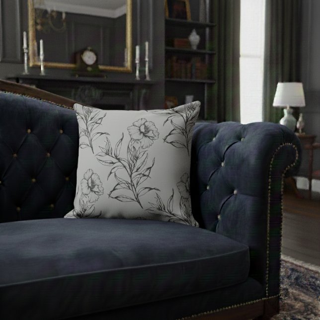 Coussin Simple moderne Floral Boho Motif gris clair (Créateur téléchargé)