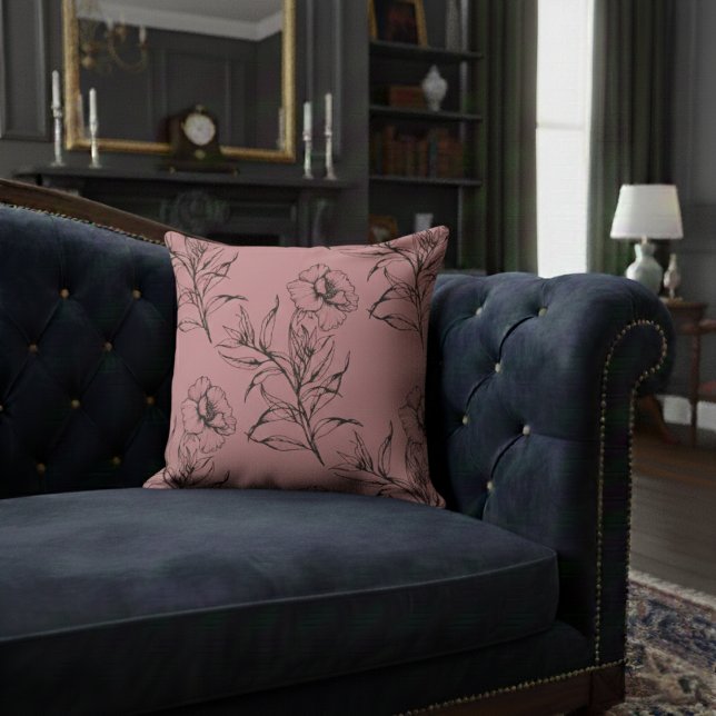 Coussin Simple moderne Floral Boho Motif Pastel Rose (Créateur téléchargé)