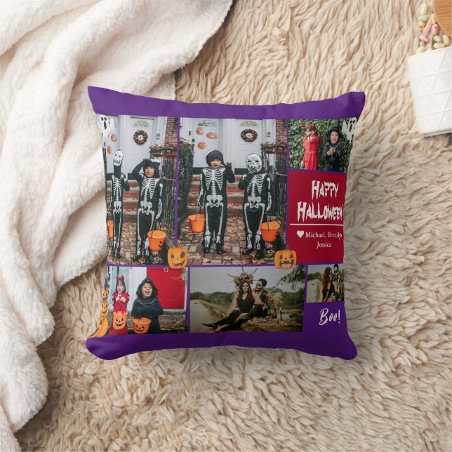 Coussin Simple moderne Happy Halloween photo collage famil (Couverture)