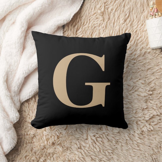 Coussin Simple moderne Monogramme noir et beige (Couverture)