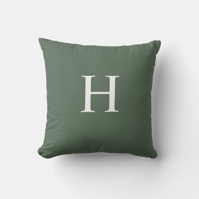 Coussin Simple Moderne Monogramme Vert Poussiéreux (Recto)