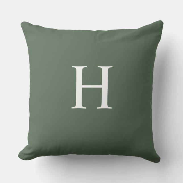 Coussin Simple Moderne Monogramme Vert Poussiéreux (Recto)