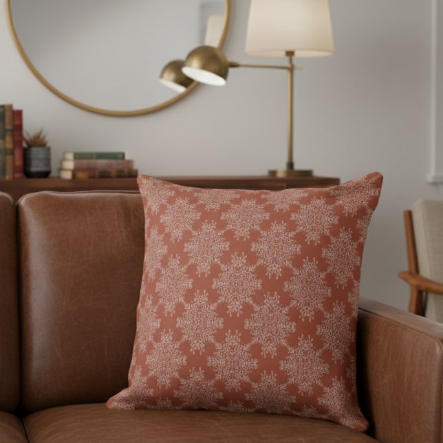 Coussin Simple moderne motif de Damas Floral Terracotta (Créateur téléchargé)