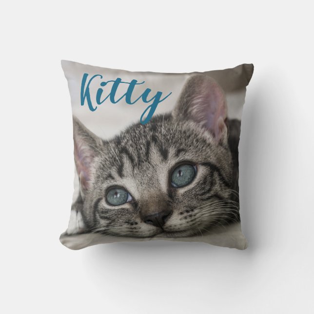 Coussin Simple Moderne Nom et Photo de Chat Personnalisés  (Recto)