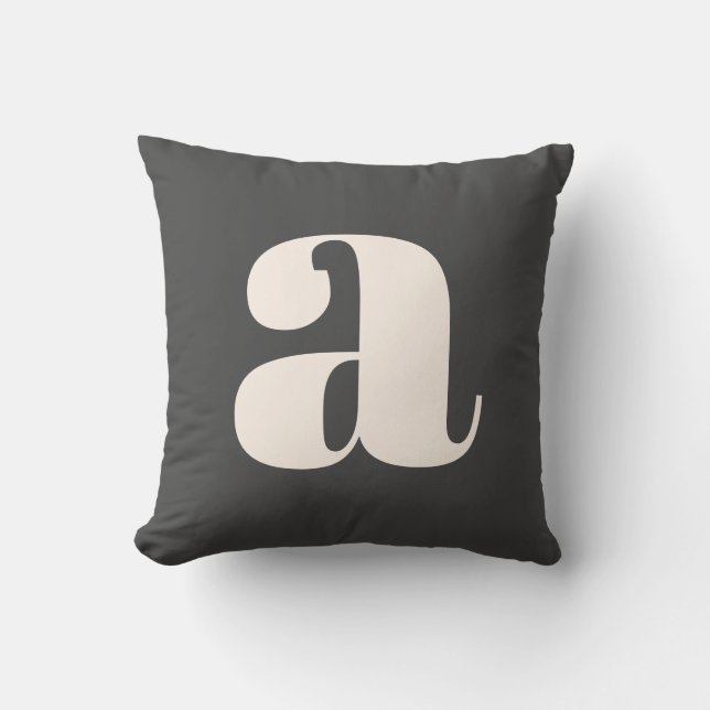 Coussin Simple Monogramme Initial Retro Gras Noir et Blanc (Recto)