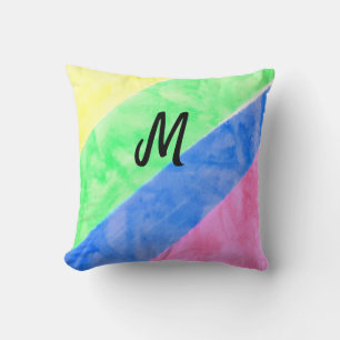 Coussin simple monogramme personnalisé aquarelle st