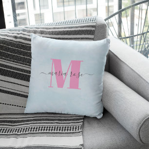 Coussin Simple Monogramme rose minimaliste