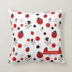 Coussin Simple Motif de Ladybug rouge, noir et blanc