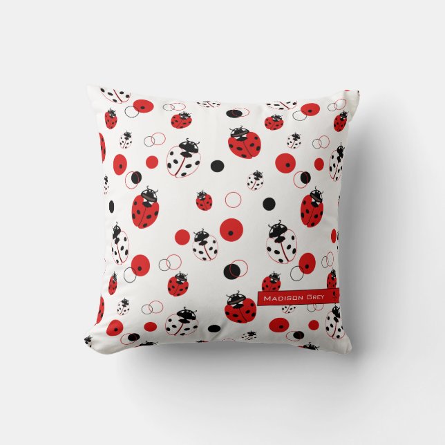 Coussin Simple Motif Ladybug rouge, noir et blanc (Recto)