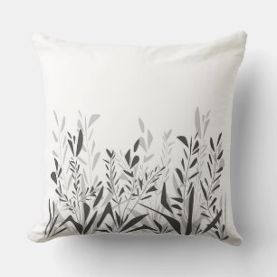Coussin Simple motif noir et blanc avec plantes sauvages