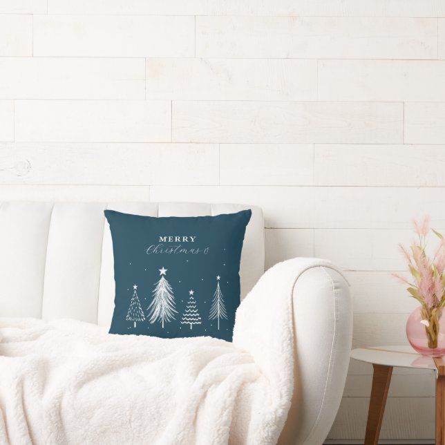 Coussin Simple Motif sapin de Noël | bleu marine (Canapé)