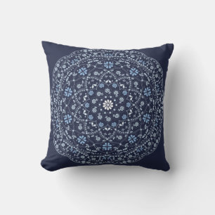 Coussin Simple Navy Blue Floral Minimaliste Mandala