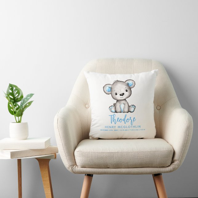 Coussin Simple Ourson Bleu Mignon Bébé Garçon (Créateur téléchargé)
