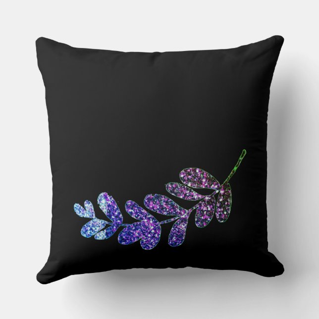Coussin simple personnalisé bleu violet noir feuilles ajou (Verso)