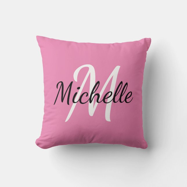 Coussin Simple Rose Monogrammé (Recto)
