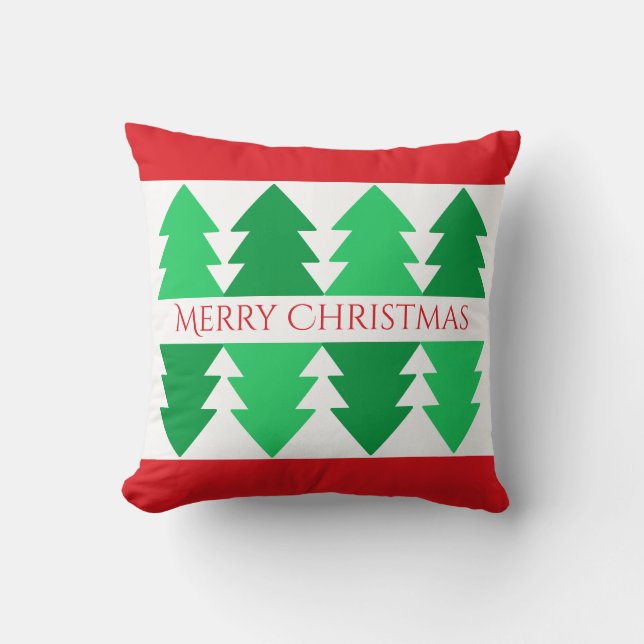Coussin Simple Rouge Joyeux Noël Dessin d'Arbre Vert (Recto)