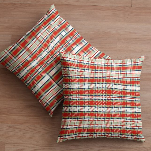 Coussin Simple Russe Vacances Plaid Mignonne Rouge Vert Pl (Rustic red and green plaid simple minimalist throw pillow)