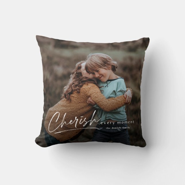 Coussin Simple Script Chérissez Chaque Moment Photo (Recto)