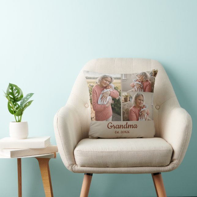 Coussin Simple Script Grand-mère Établie 3 Photo Année  (Chaise)