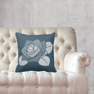 Coussin Simple Stylisé 3 Feuilles Blue Rose Blossom