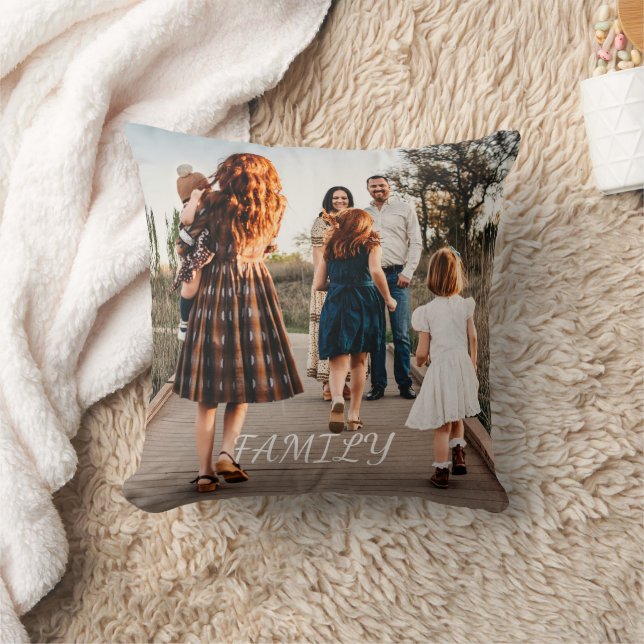 Coussin Simple superposition de texte de famille avec une  (Couverture)