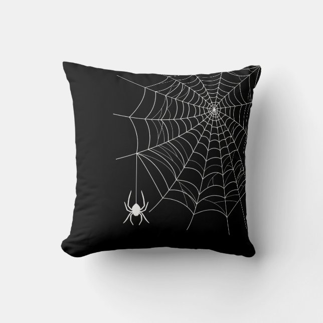 Coussin Simple toile d'araignée et araignée noire Hallowee (Recto)