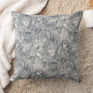 Coussin simplement animaux de la jungle africaine gris fer