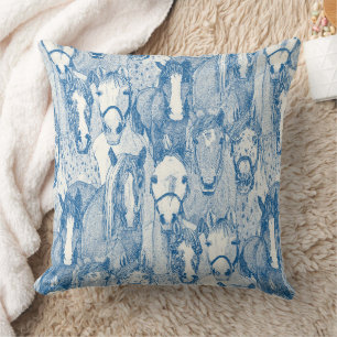 Coussin simplement chevaux bleu de cobalt demi-perle