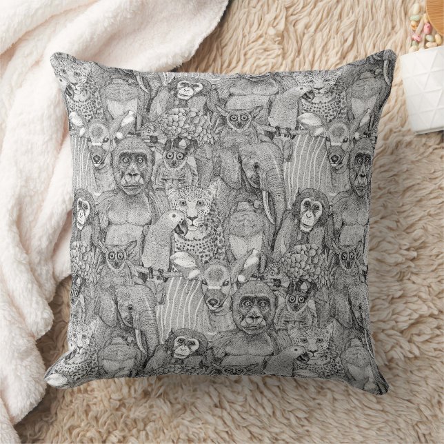 Coussin simplement des animaux de la jungle africaine noir (Couverture)
