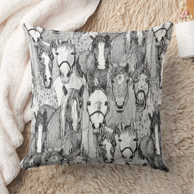 Coussin simplement des chevaux noirs blancs (Couverture)