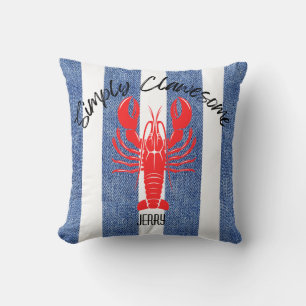 Coussin "SIMPLEMENT GRIPPANT" Red Lobster sur Rayures de D