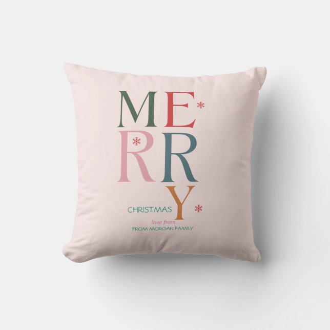 Coussin Simplement Joyeux Noël Rose Coloré (Recto)
