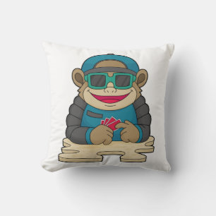 Coussin Singe au Poker avec cartes de Poker et lunettes de