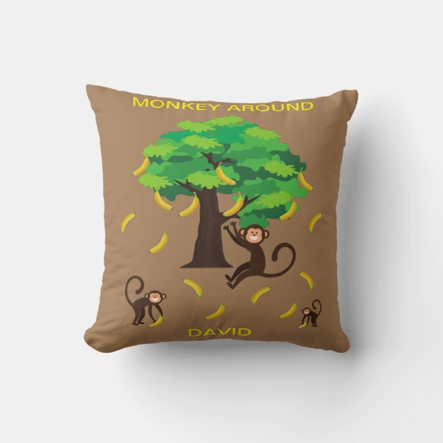 Coussin "Singe autour" Singes allant des bananes (Recto)