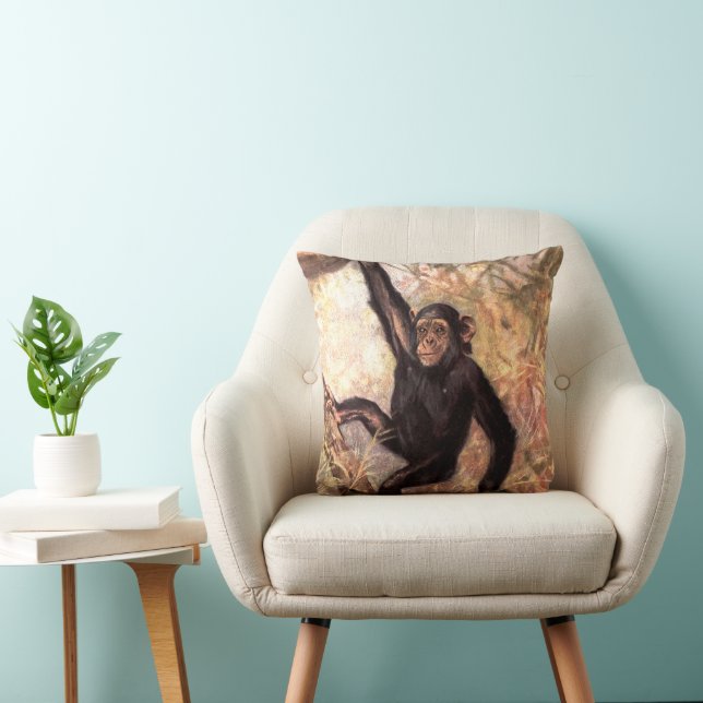 Coussin Singe chimpanzé par CE Swan, Animaux sauvages Vint (Chaise)