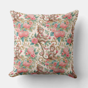 Coussin Singe chinois rose