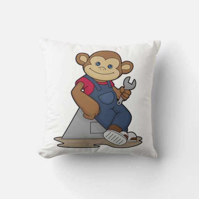 Coussin Singe comme mécanicien avec clé (Recto)
