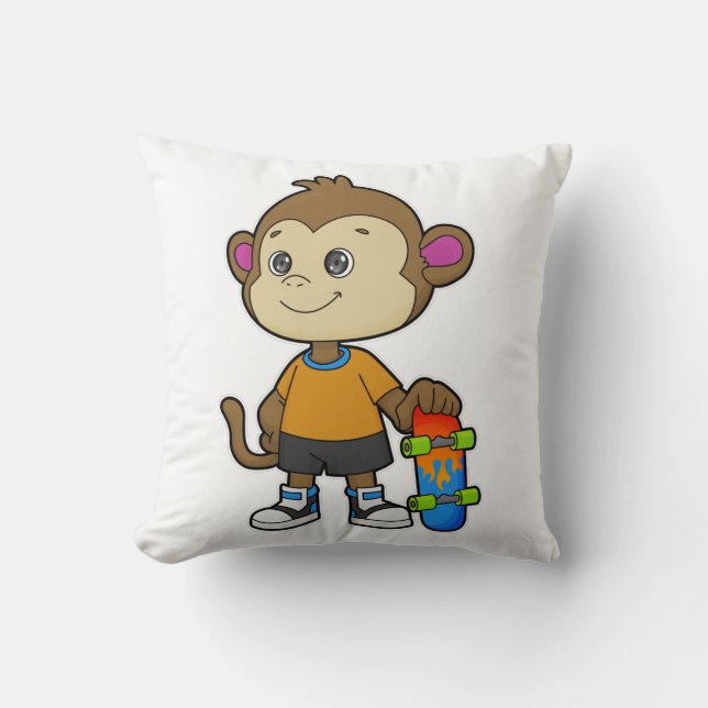 Coussin Singe comme patineur avec skateboard (Recto)