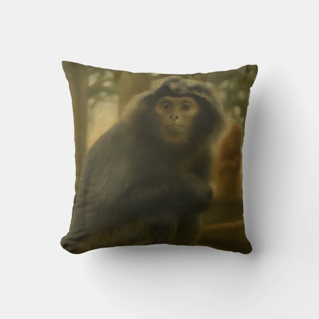 Coussin Singe contemplatif - Serene Wildlife Art (Recto)