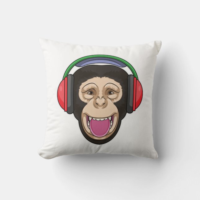 Coussin Singe dans la musique avec casque (Recto)