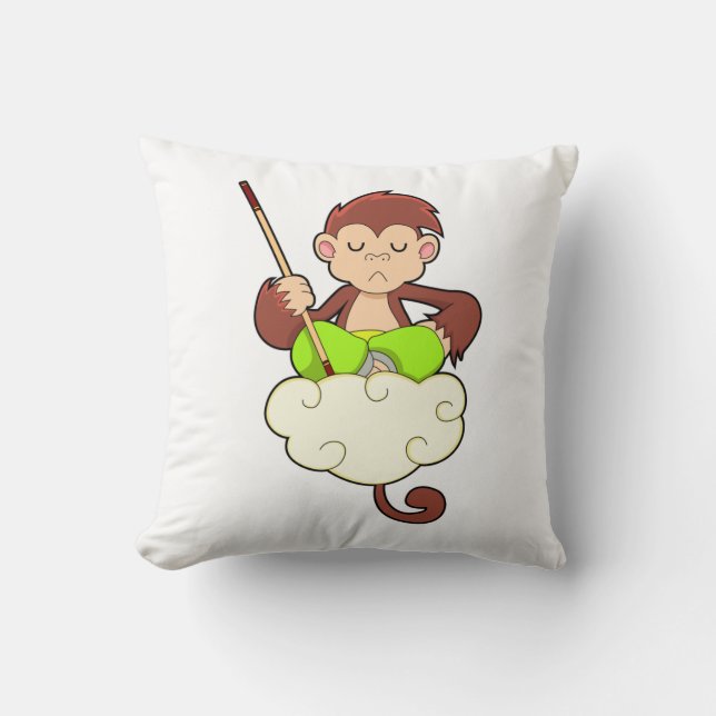 Coussin Singe en pattes croisées sur nuages (Recto)