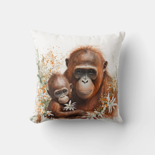 Coussin Singe et bébé aquarelle (Recto)