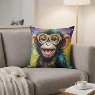 Coussin Singe Funky avec Lunettes Dorées