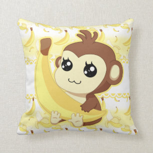 Coussin Singe mignon de Kawaii tenant la banane