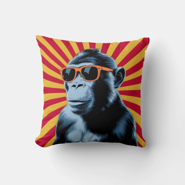 Coussin Singe Pop Art élégant avec lunettes de soleil (Recto)